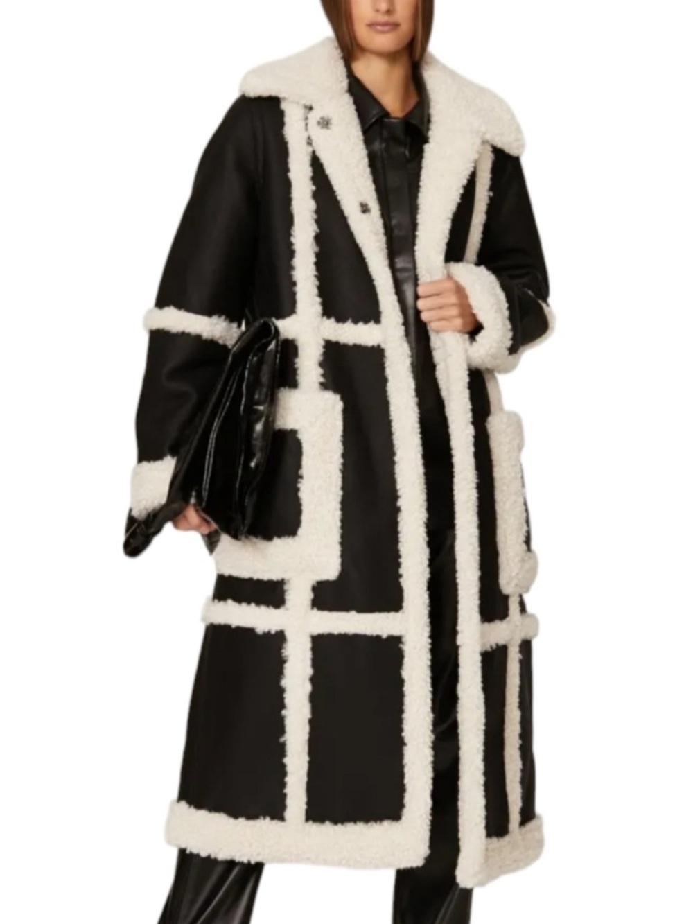 Stand Studio Patrice Faux Leather Shearling Coat Black 34 NWT